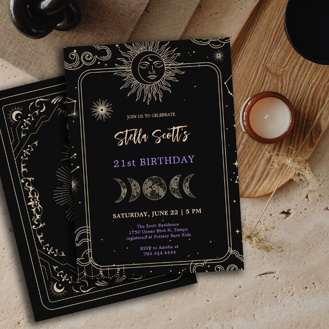 Black Mystic Celestial Moon 21. Geburtstag Einladung (Black Mystic Celestial Moon 21st Birthday Invitation)