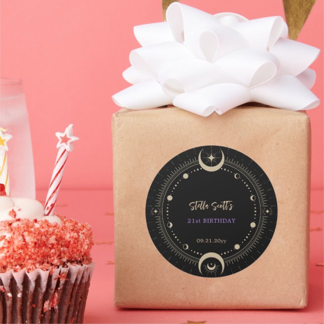 Black Mystic Celestial Moon 21. Geburtstag Runder Aufkleber (Party)