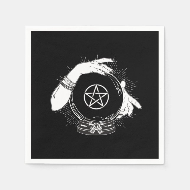 Black Mystic Fortune Teller Mystical Crystal Ball Serviette (Vorderseite)