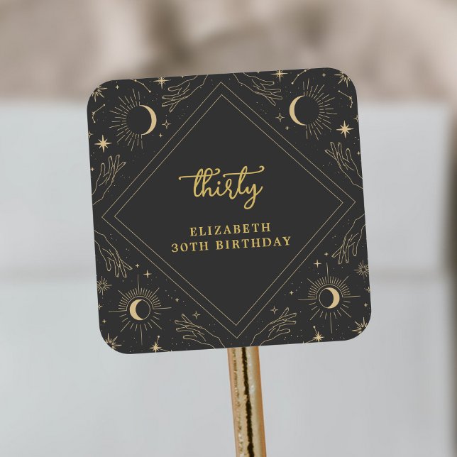 Black Mystic Horoskop Moon Birthday Envelope Quadratischer Aufkleber (Black Mystic Horoscope Moon Birthday Envelope Square Sticker)