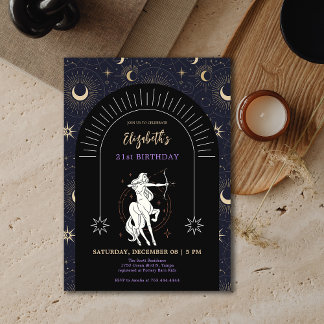 Black Mystic Sagittarius Zodiac 21. Geburtstag Einladung