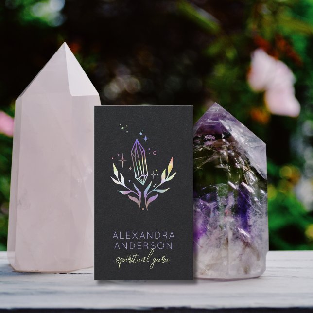 Black Mystical Holographic Spiritual Crystals Visitenkarte (Black Mystical Holographic Spiritual Crystals Business Card)