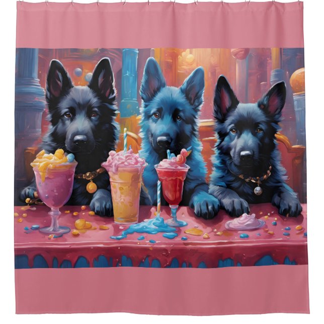 Black N Blue German Shepherds Welpen N Milkshakes Duschvorhang (Vorderseite)