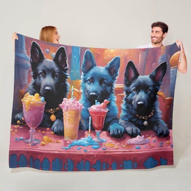 Black N Blue German Shepherds Welpen N Milkshakes Fleecedecke (Beispiel)