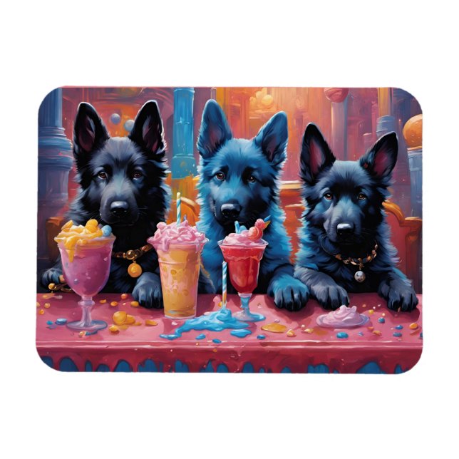 Black N Blue German Shepherds Welpen N Milkshakes Magnet (Horizontal)
