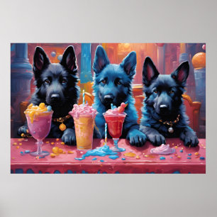 Black N Blue German Shepherds Welpen N Milkshakes Poster