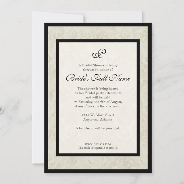 Black n Cream Lilie Damask Wedding Einladung (Vorderseite)