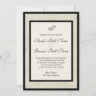 Black n Cream Lilie Damask Wedding Einladung