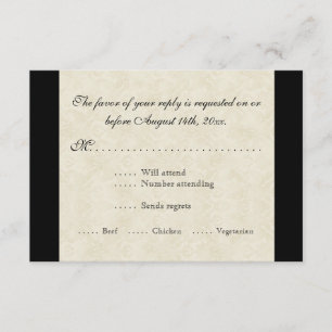 Black n Cream Lilie Damask Wedding RSVP Karte