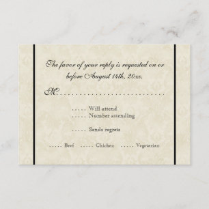 Black n Cream Lilie Damask Wedding RSVP Karte