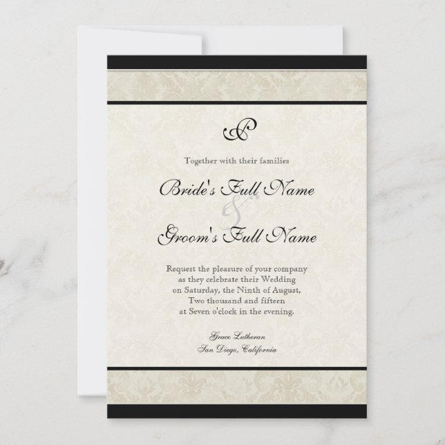 Black n Cream Red Tulip Damask Wedding Einladung (Vorderseite)