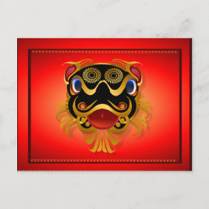 Black 'n Gold Chinese Dragon Face Postkarten