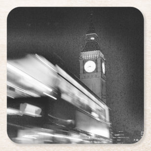 Black-n-White Big Ben - Double Decker Bus - London Rechteckiger Pappuntersetzer