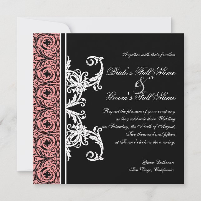 Black n White Circle Damask Hochzeitseinladungen Einladung (Vorderseite)