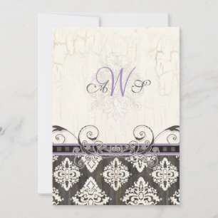 Black 'n White Damask (lilac) Einladung zur Hochze
