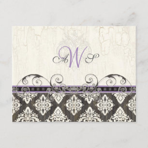 Black 'n White Damask (lilac) UAWG Response Card RSVP Karte