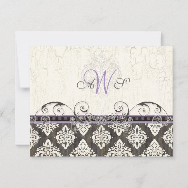 Black 'n White Damask (lilac) UAWG Response Card RSVP Karte (Vorderseite)