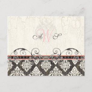 Black 'n White Damask (pink) UAWG Response Card RSVP Karte