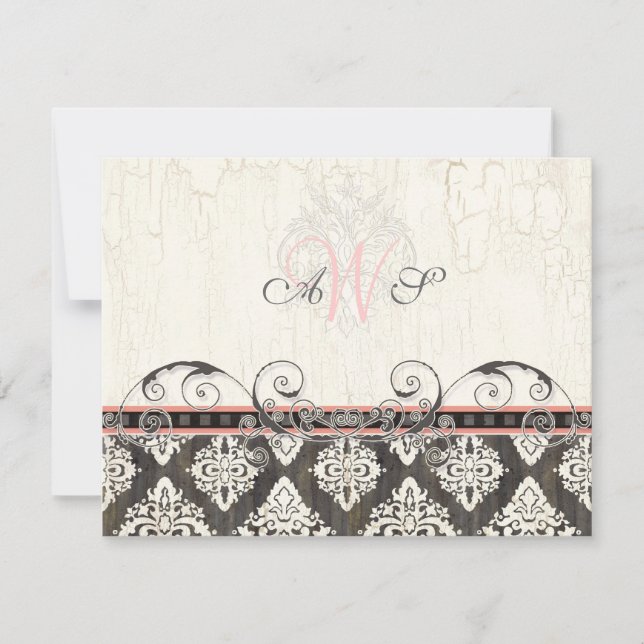 Black 'n White Damask (pink) UAWG Response Card RSVP Karte (Vorderseite)