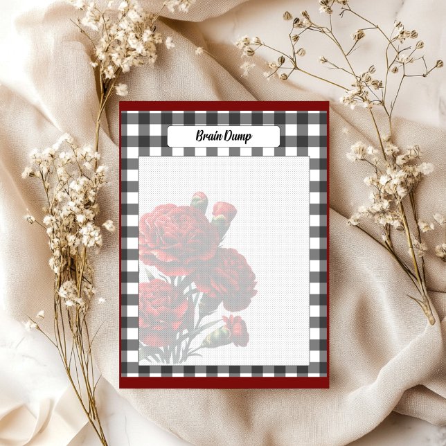 Black n White Floral Gingham_ Brain Dump Notizblock (Von Creator hochgeladen)