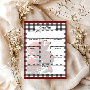 Black n White Floral Gingham_ Concept Map Notizblock