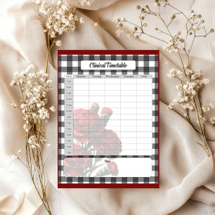 Black n White Floral Gingham _ Klinischer Zeitplan Notizblock