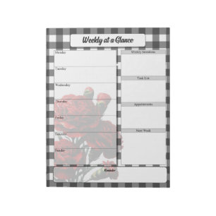 Black n White Floral Gingham _ Woche auf einen Bli Notizblock