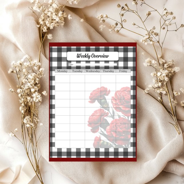 Black n White Floral Gingham_ Wochenübersicht Notizblock (Von Creator hochgeladen)