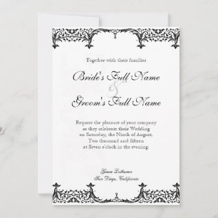 Black n White Lilie Damask Wedding Einladung