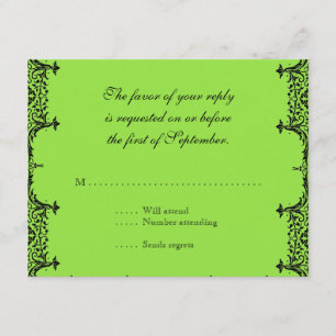 Black n White Lilie Damask Wedding RSVP Karte