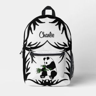 Black N White Riesenpanda frisst Bambus Name   Bedruckter Rucksack