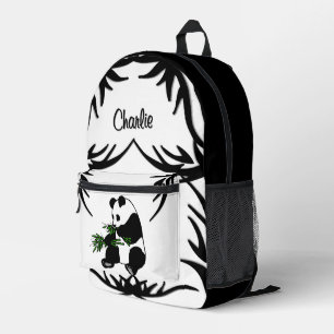 Black N White Riesenpanda frisst Bambus Name Bedruckter Rucksack