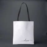 Black Name White Girly Script Monogram Modern<br><div class="desc">Schwarz und Weiß Elegant Fügen Sie Ihren eigenen Namen Monogram Book Bag. Diese Büchertasche kann auf Ihren Vor- und Vornamen angepasst werden und als Geschenk für Weihnachten,  Geburtstag,  Brautparty oder Hochzeit.</div>