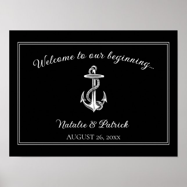 Black Nautical Anchor Wedding Poster (Vorne)