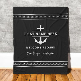 Black Nautical Boat Name Welcome Aboard Anchor  Fleecedecke