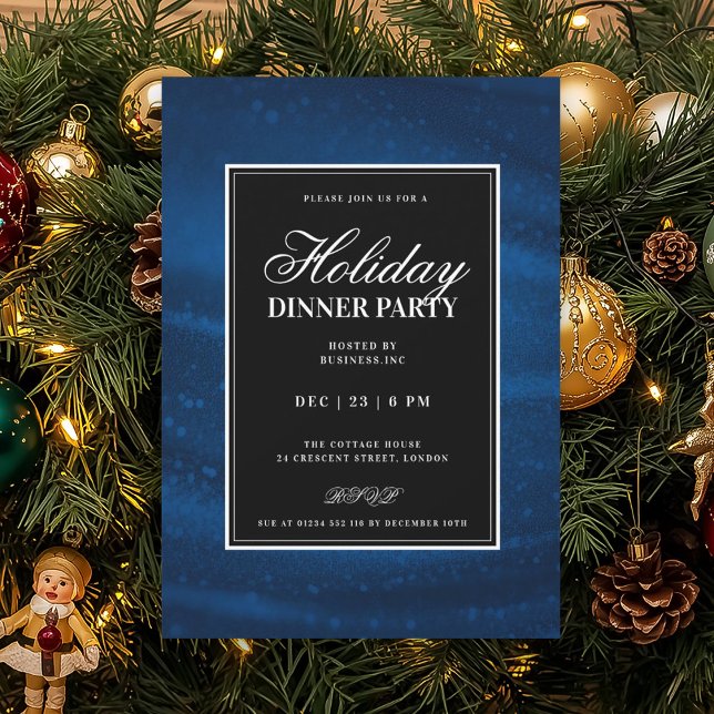 Black & Navy Blu Sequins Xmas Holiday Dinner Party Einladung (Black & Navy Blu Sequins Xmas Holiday Dinner Party Invitation)