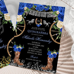 Black Navy Blue und Silver Charra Quinceañera Einladung