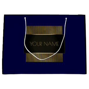 Black Navy Gold Minimaler Name Luxury Branding Große Geschenktüte