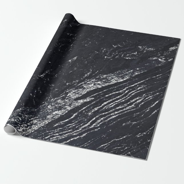 Black Navy Silver Grau Carrara Marmorstein Geschenkpapier (Ungerollt)