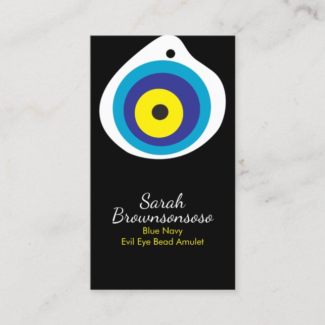 BLACK Navy Yellow Evil Eye Bead Amulett Visitenkarte (Vorderseite)