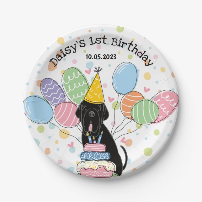 Black Neapolitan Mastiff Dog Birthday Party Pappteller (Vorderseite)