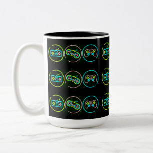 Black & Neon Gamer Zweifarbige Tasse
