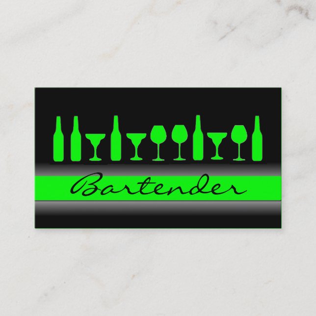 Black Neon Green Barkeeper Drinks Visitenkarte (Vorderseite)