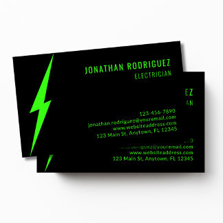 Black Neon Green Lighting Bolt Custom Electrician Visitenkarte