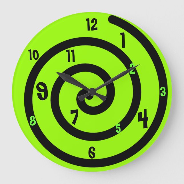 Black & Neon Green Spiral Wall Clock Große Wanduhr (Vorderseite)
