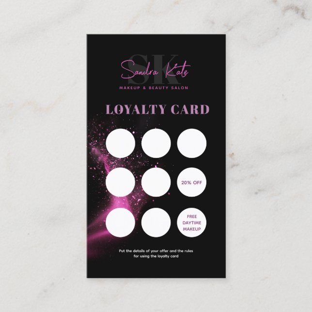 Black Neon Pink Beauty Salon QR Code Loyalty Card Visitenkarte