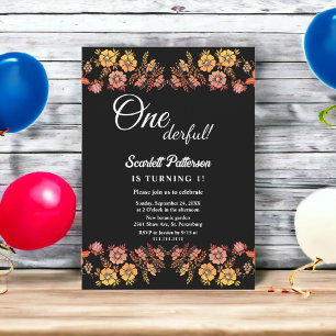 Black Neon Rose Romantische Flora 1. Geburtstag Einladung