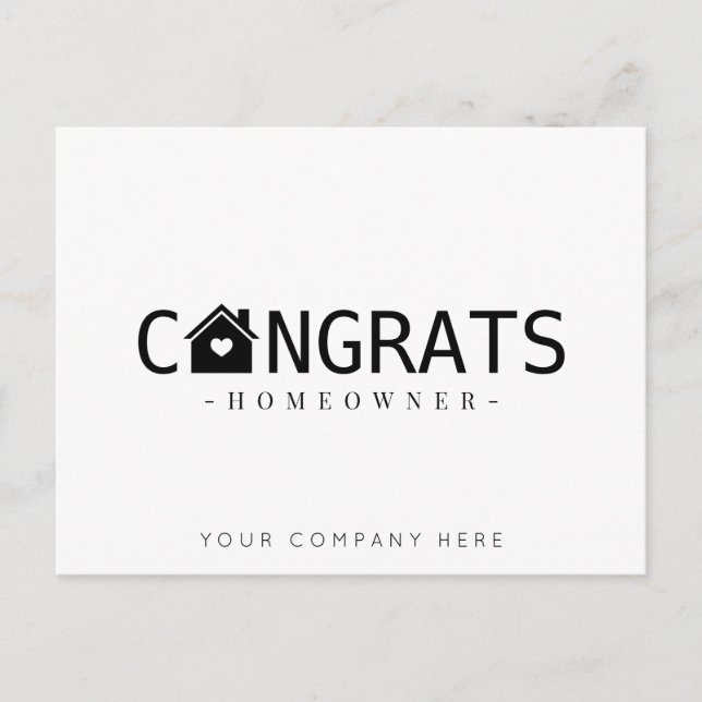 Black New Homeeigner Glückwunschs Realty Postkarte (Vorderseite)