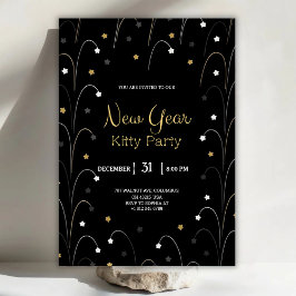 Black New Year invitation card with gold Einladung