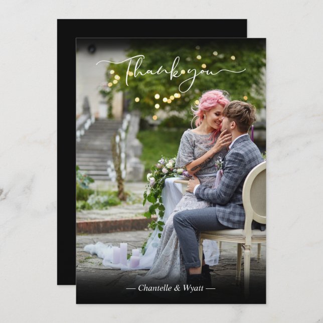 Black Newlyweds Foto Simple Calligraphy Script Dankeskarte (Vorne/Hinten)